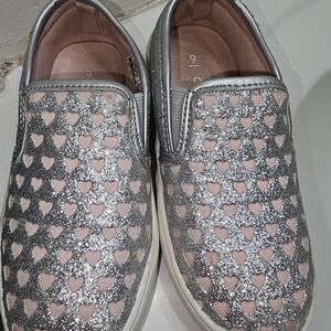 Silver & Pink Hearts Toddler Shoes Size 9c